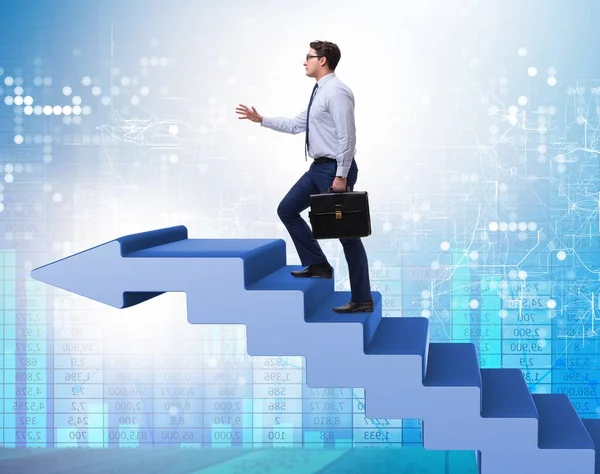 Businessman climbing career ladder in business concept — Stock Photo, Image