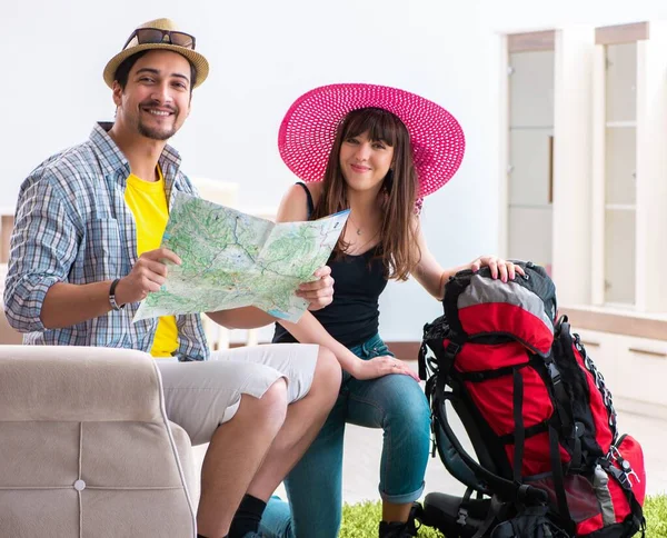 Young pair planning their honeymoon camping trip — Stock Photo, Image