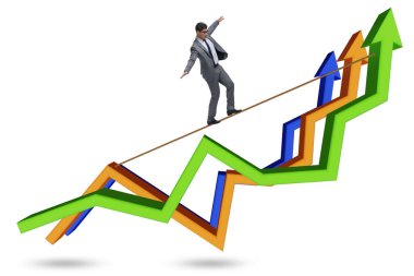 İş adamı çizelgede ip üzerinde denge kuruyor