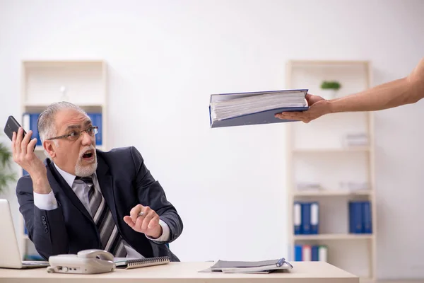 Old male employee working in the office — Stock Photo, Image