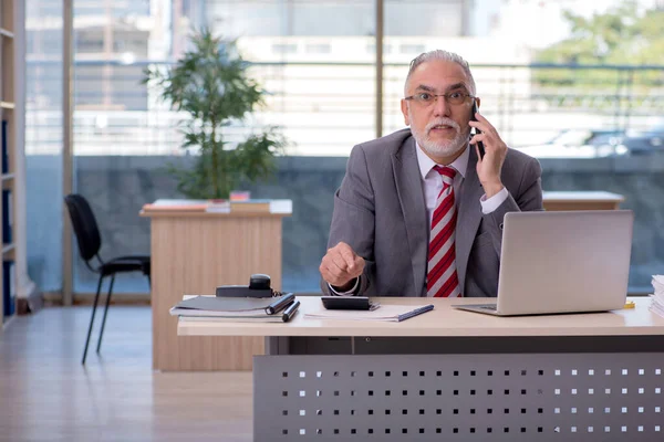 Aged businessman employee working in the office — Stock Photo, Image