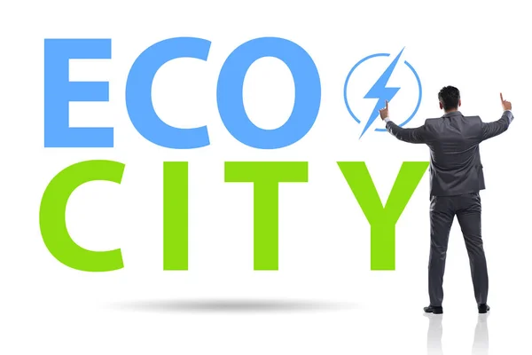 Eco city in ecology concept with businessman — Stock Photo, Image