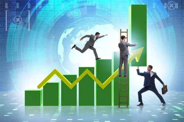 Geschäftsmann unterstützt Wirtschaftswachstum auf Grafik — Stockfoto