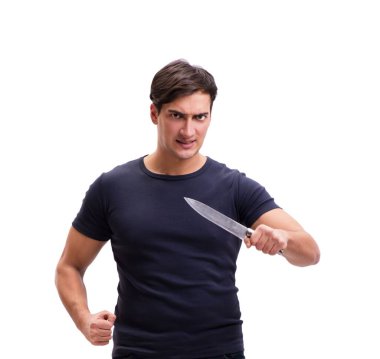 Bıçakla üzerine beyaz izole genç haydut