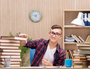 Okul sınavlarına hazırlanan genç bir öğrenci.