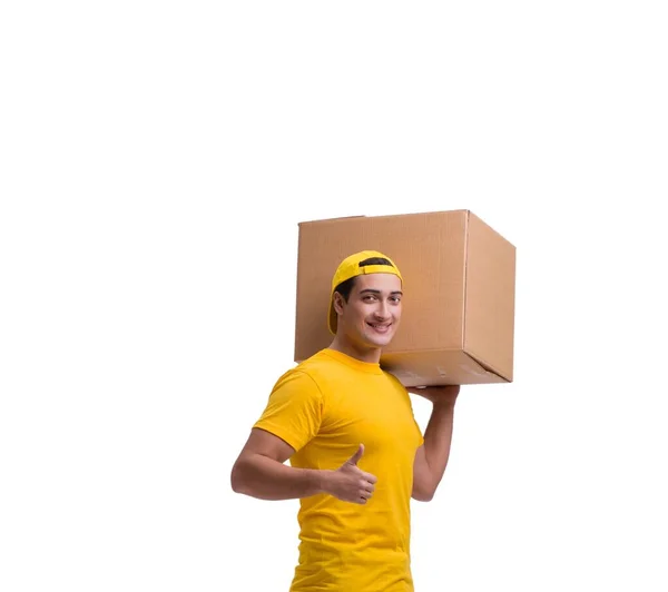 Man delivering christmas present isolated on white — Stock Photo, Image