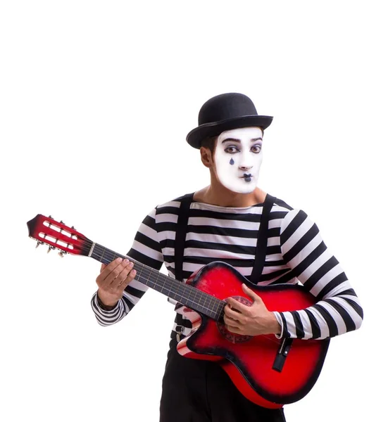 Mime playing guitar isolated on white — Stock Photo, Image