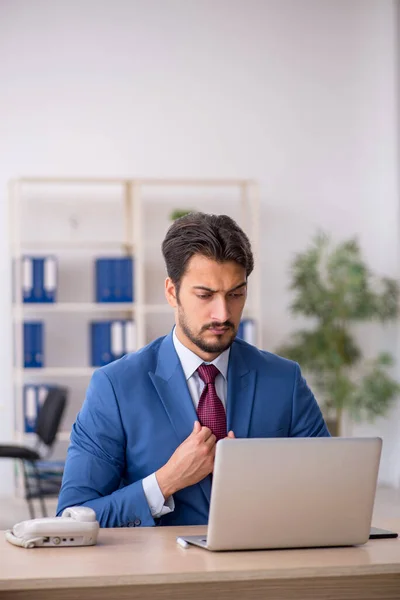 Giovane dipendente maschile che lavora sul posto di lavoro — Foto Stock