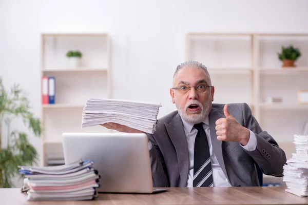 Old male employee working in the office — Stock Photo, Image