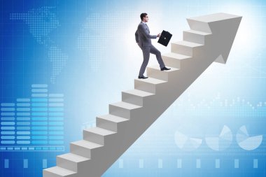 İş adamı iş dünyasında kariyer basamaklarını tırmanıyor