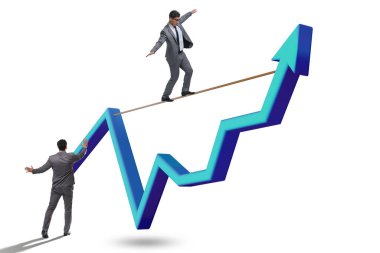 İş adamı çizelgede ip üzerinde denge kuruyor