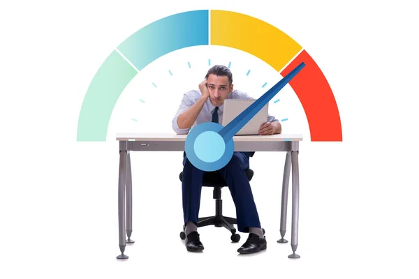 Businessman with meter measuring his stress level — Stock Photo, Image