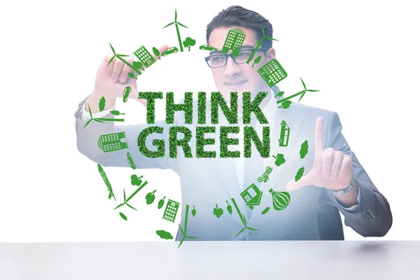Pensar conceito ecológico verde com homem de negócios — Fotografia de Stock