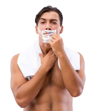 Yakışıklı adam izole üzerinde beyaz arka plan tıraş