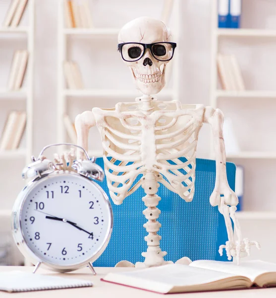 Skelett-Geschäftsmann arbeitet im Büro — Stockfoto