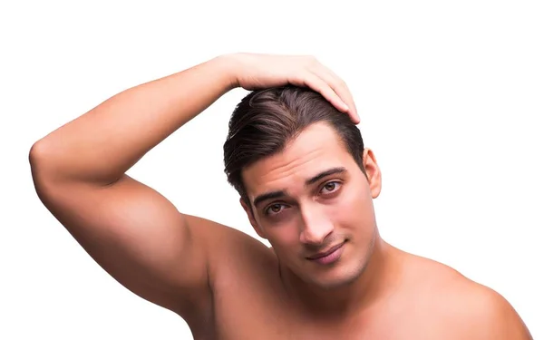 Ember csinálás a haját, elszigetelt fehér — Stock Fotó