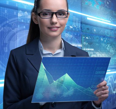 Çevrimiçi hisse senedi ticareti konseptinde iş kadını