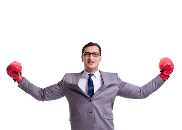 Businessman boxing isolated on the white background — Stock Photo, Image