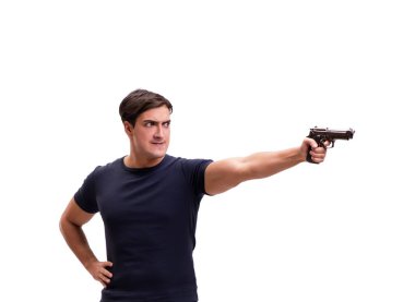 Beyaz izole silahlı saldırgan genç adam