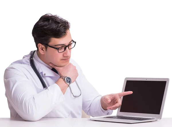 Läkare i telemedicin m-hälsa koncept på vitt — Stockfoto