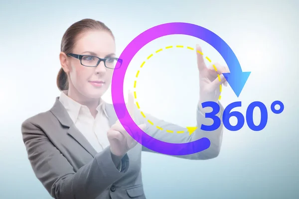 Concept 360 degrés avec bouton-poussoir femme d'affaires — Photo