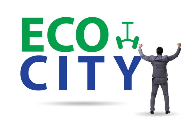 Öko-Stadt im Öko-Konzept mit Geschäftsmann — Stockfoto