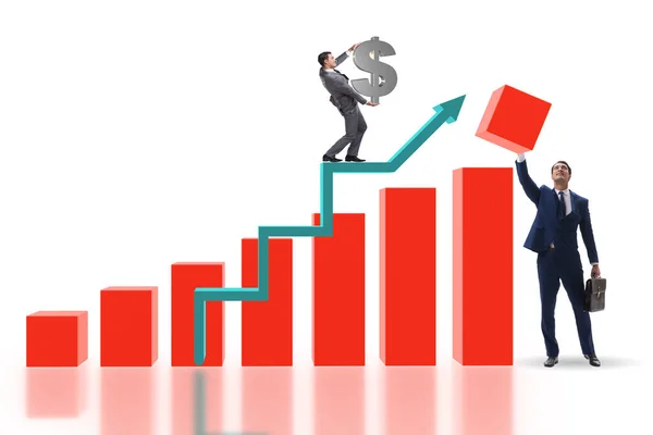 Affärsman till stöd för ekonomisk tillväxt i diagrammet — Stockfoto
