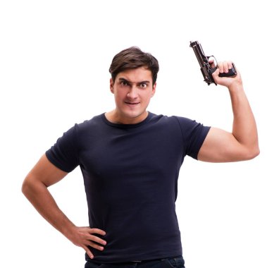 Beyaz izole silahlı saldırgan genç adam