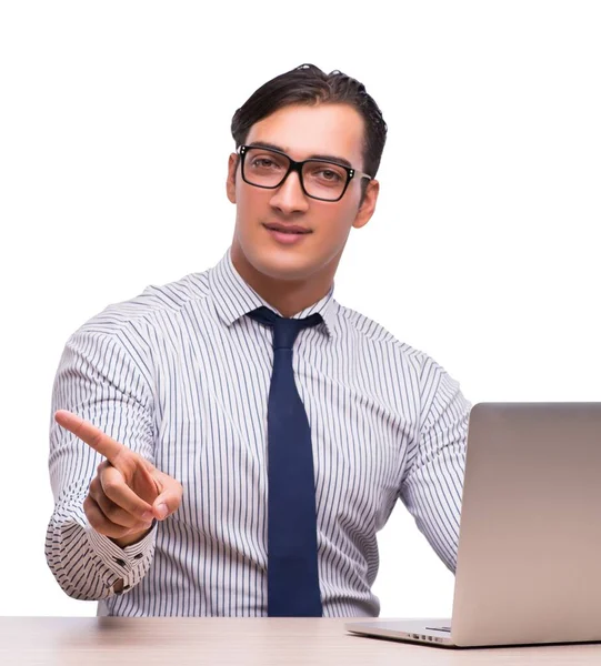 Homme avec ordinateur portable isolé sur blanc — Photo