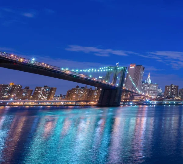 Visão Noturna Manhattan Brooklyn Bridge — Fotografia de Stock
