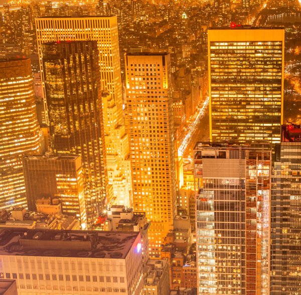 The view of new york manhattan during sunset hours