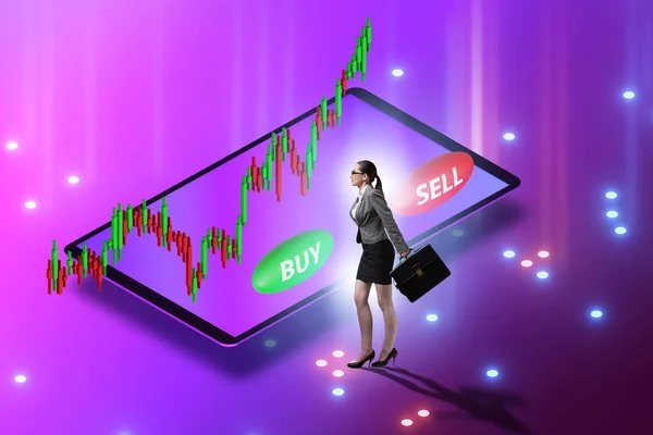 Online obchodní koncept s obchodnicí — Stock fotografie