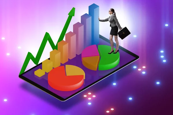 Visualisation concept with charts and businesswoman — Stock Photo, Image