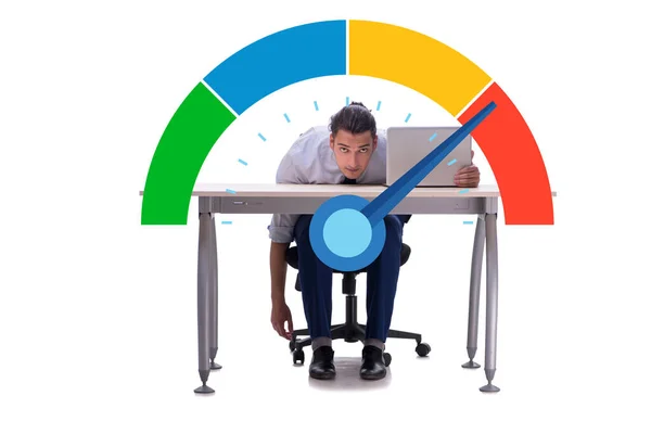 Businessman with meter measuring his stress level — Stock Photo, Image