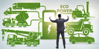 Elektrikli şarj ve araç kavramında iş adamı