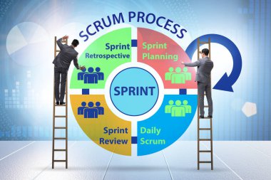 İş adamıyla Scrum işleme illüstrasyonu