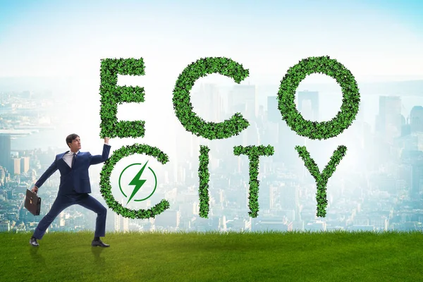 Eco ville en écologie concept avec homme d'affaires — Photo