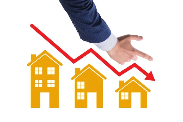 Ilustración de burbujas del mercado inmobiliario con casas y gráfico —  Fotos de Stock