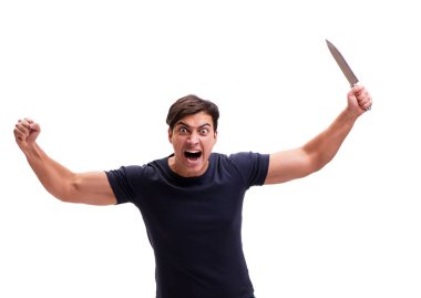 Bıçakla üzerine beyaz izole genç haydut