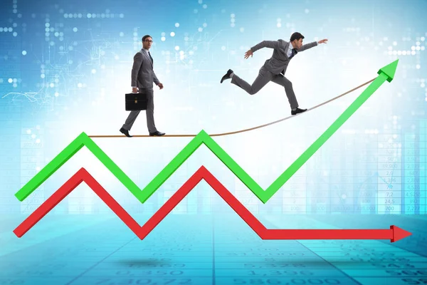 stock image Businessman balancing on tightrope on line chart