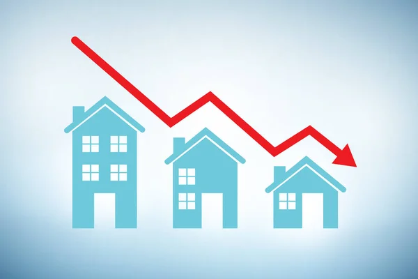 Illustration de bulle de marché immobilier avec maisons et graphique — Photo