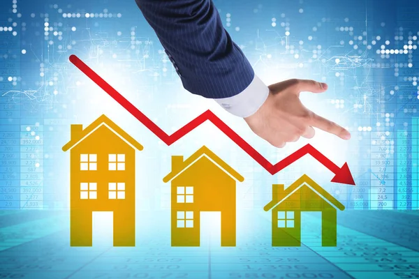 Иллюстрация пузыря рынка недвижимости с домами и графиком — стоковое фото