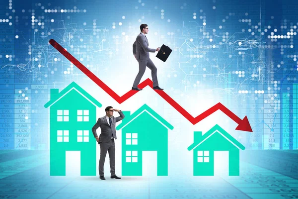 Ilustración de burbujas del mercado inmobiliario con casas y gráfico — Foto de Stock