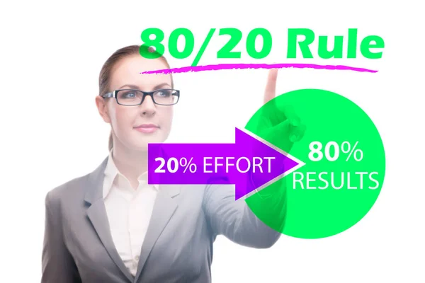 Businesswoman in pareto rule illustration — Stock fotografie