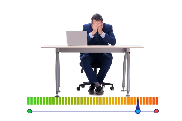 Businessman with meter measuring his stress level — Stock Photo, Image