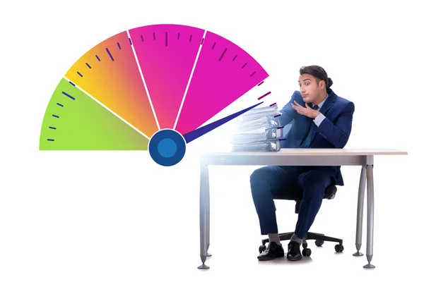 Businessman with meter measuring his stress level — Stock Photo, Image