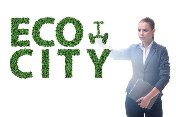 Ecocity ecology concept with businesswoman — Stock Photo, Image