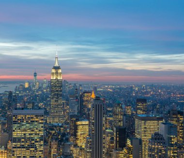 Günbatımında New York Manhattan manzarası