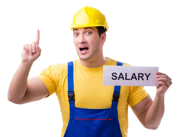 Reparatör som begär löneförhöjning isolerad på vitt — Stockfoto