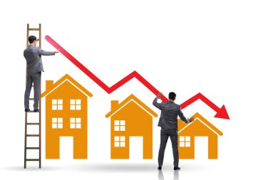 Evleri ve çizelgeleri olan emlak piyasası baloncuğu çizimi